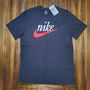 Nike Men's Black Tee with Red Swoosh